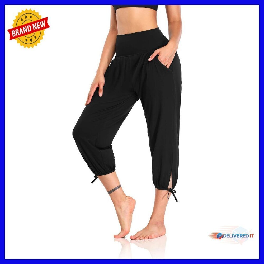 Womens High Waisted Yoga Pants Capri Loose Fit Joggers with Pockets